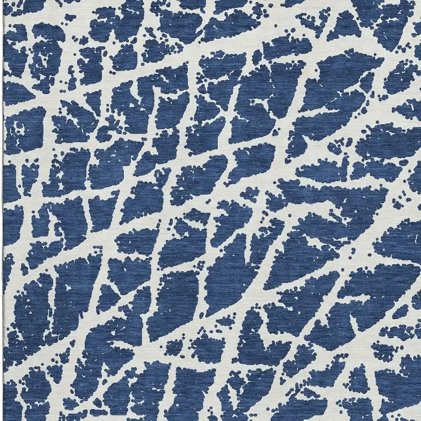 Navy Blue And Ivory Abstract Washable Area Rug With UV Protection Photo 5