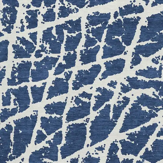 Navy Blue And Ivory Abstract Washable Area Rug With UV Protection Photo 4