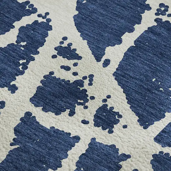 Navy Blue And Ivory Abstract Washable Area Rug With UV Protection Photo 3