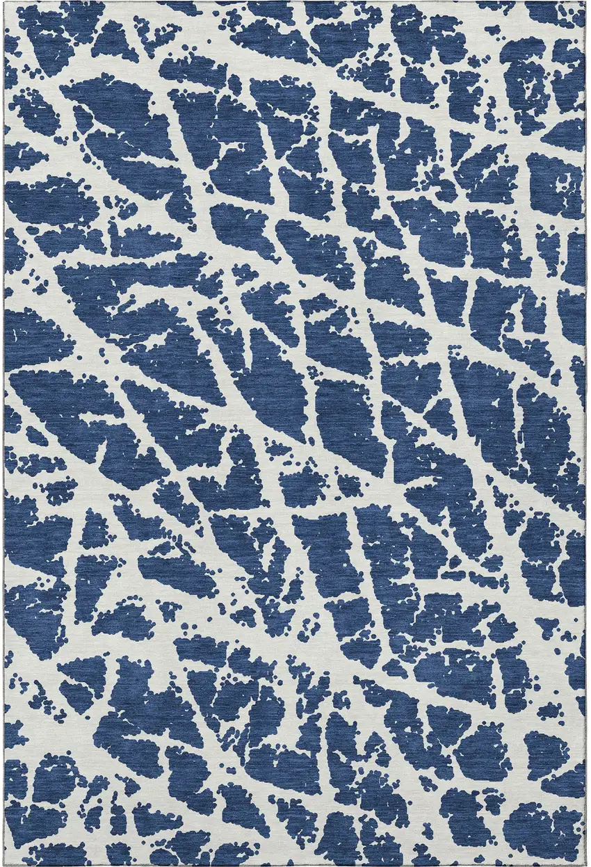 Navy Blue And Ivory Abstract Washable Area Rug With UV Protection Photo 5