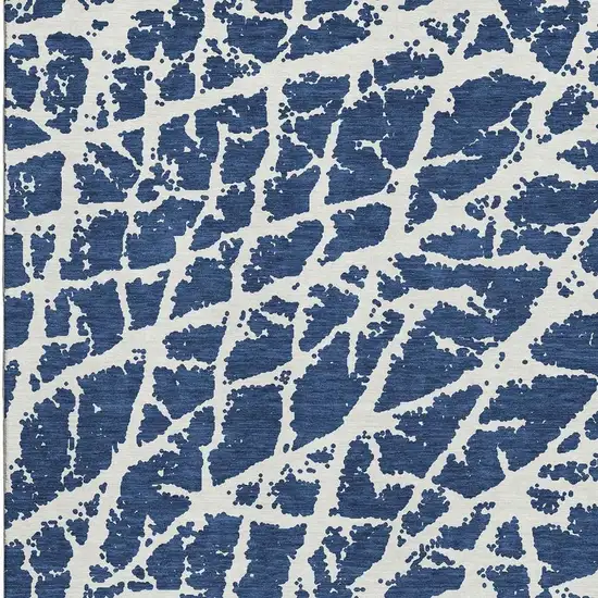 Navy Blue And Ivory Abstract Washable Area Rug With UV Protection Photo 7