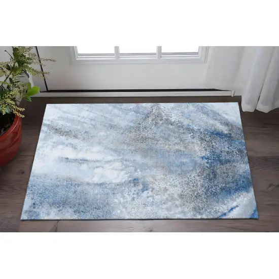 Navy Blue And Ivory Abstract Washable Area Rug With UV Protection Photo 2