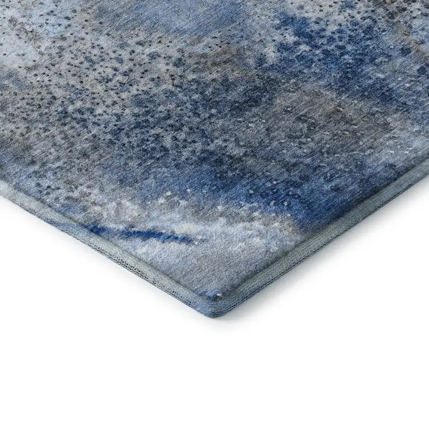 Navy Blue And Ivory Abstract Washable Area Rug With UV Protection Photo 7