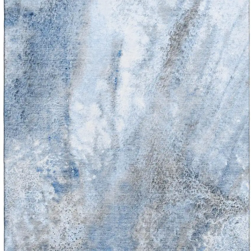 Navy Blue And Ivory Abstract Washable Area Rug With UV Protection Photo 4