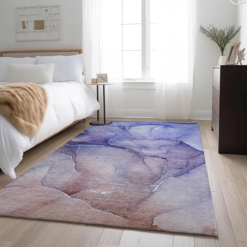 Navy Blue And Ivory Abstract Washable Area Rug With UV Protection Photo 5