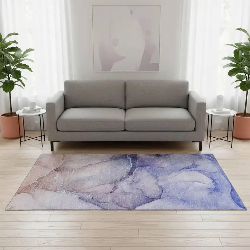 Navy Blue And Ivory Abstract Washable Area Rug With UV Protection Photo 1