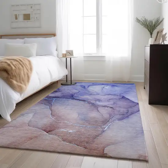 Navy Blue And Ivory Abstract Washable Area Rug With UV Protection Photo 5