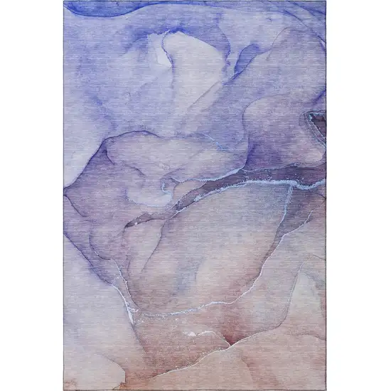 Navy Blue And Ivory Abstract Washable Area Rug With UV Protection Photo 4