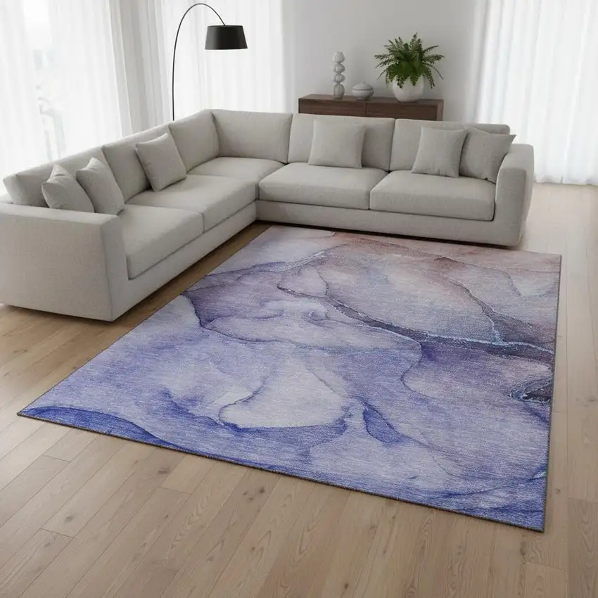 Navy Blue And Ivory Abstract Washable Area Rug With UV Protection Photo 2