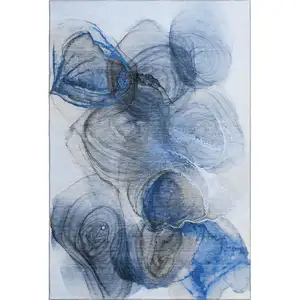 Photo of Navy Blue And Ivory Abstract Washable Area Rug With UV Protection