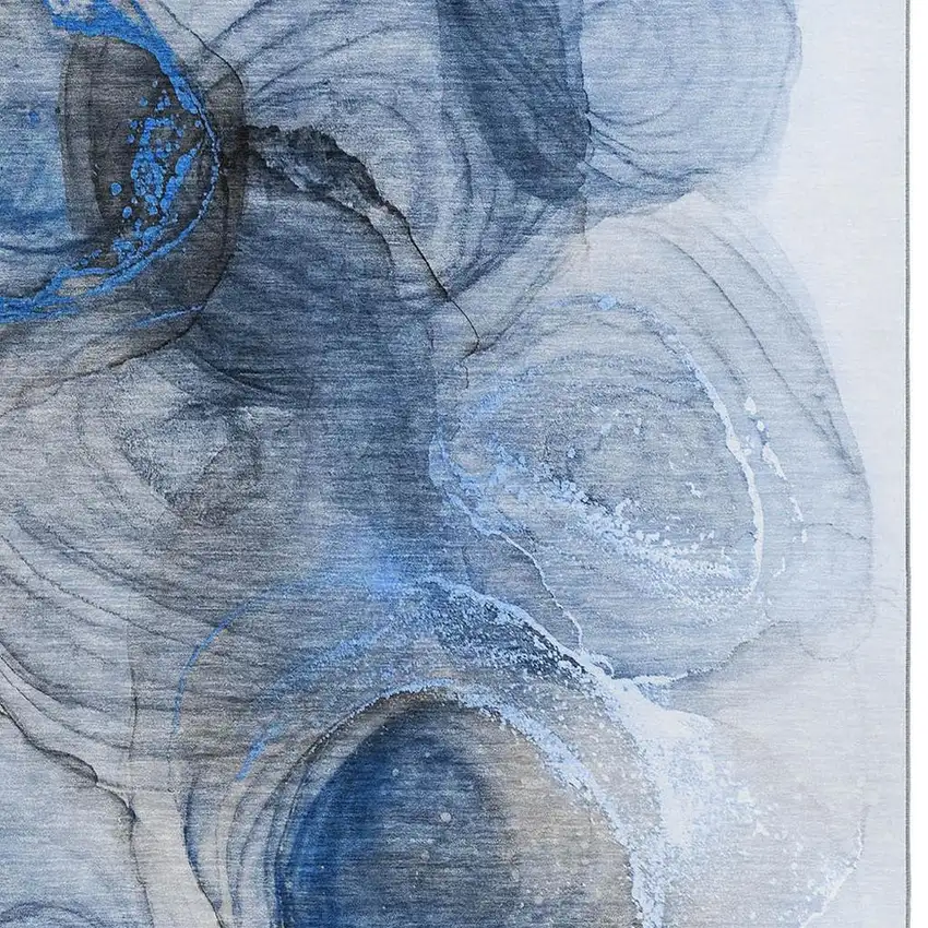 Navy Blue And Ivory Abstract Washable Area Rug With UV Protection Photo 3