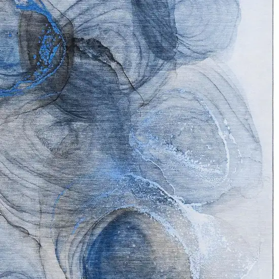 Navy Blue And Ivory Abstract Washable Area Rug With UV Protection Photo 3
