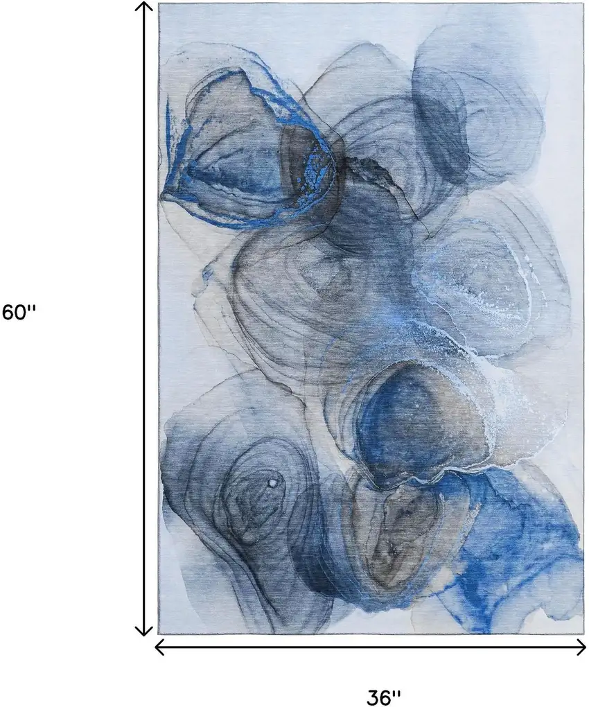 Navy Blue And Ivory Abstract Washable Area Rug With UV Protection Photo 7