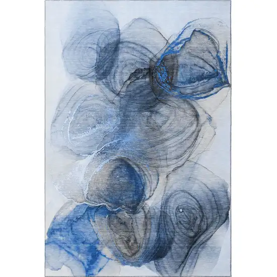 Navy Blue And Ivory Abstract Washable Area Rug With UV Protection Photo 4