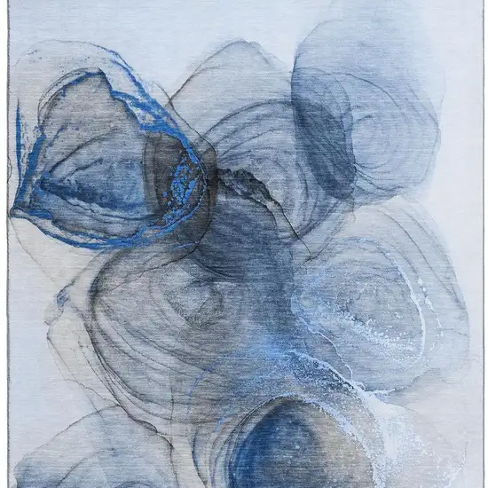 Navy Blue And Ivory Abstract Washable Area Rug With UV Protection Photo 4