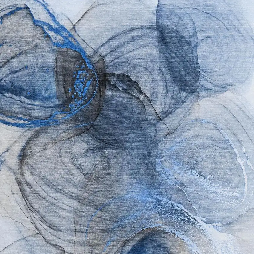 Navy Blue And Ivory Abstract Washable Area Rug With UV Protection Photo 3