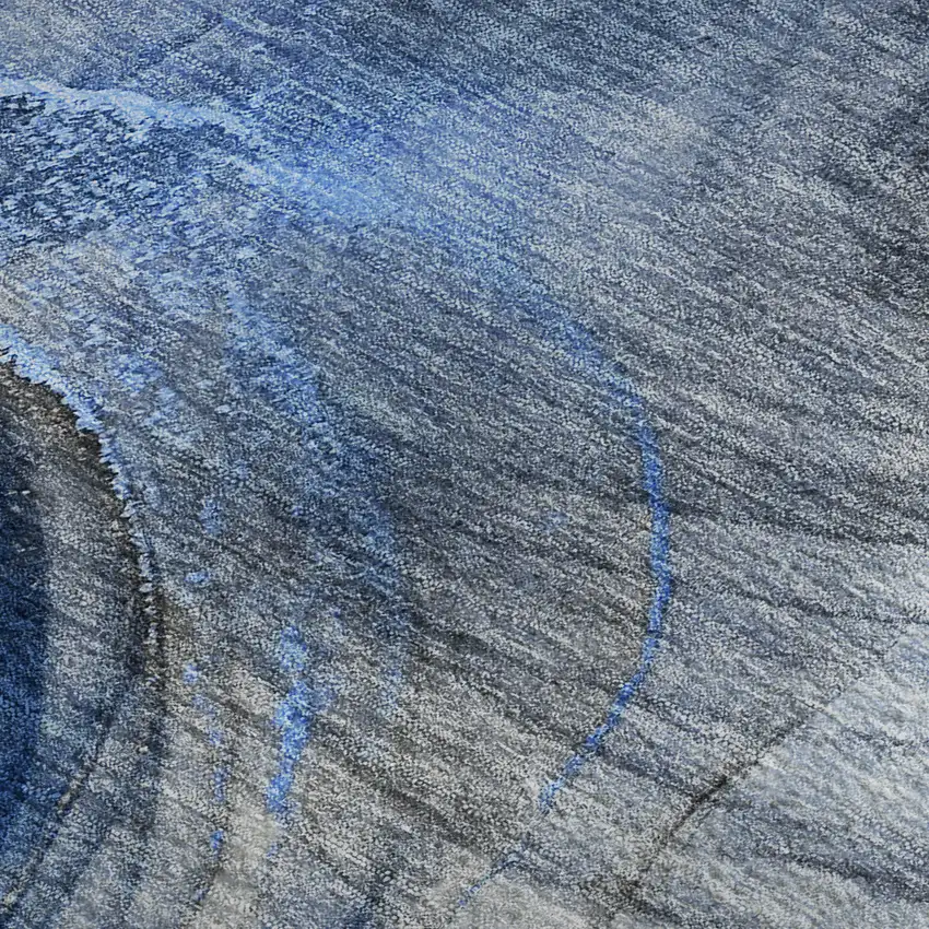 Navy Blue And Ivory Abstract Washable Area Rug With UV Protection Photo 9