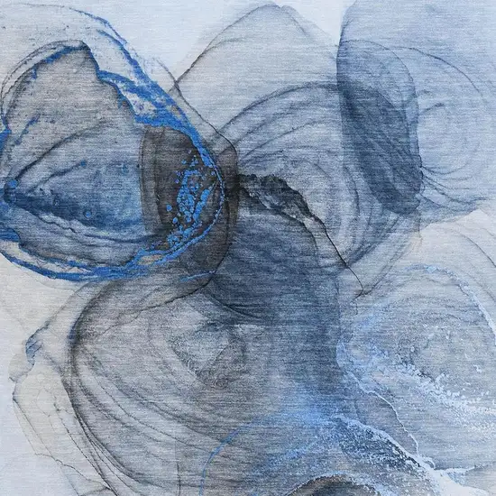 Navy Blue And Ivory Abstract Washable Area Rug With UV Protection Photo 4