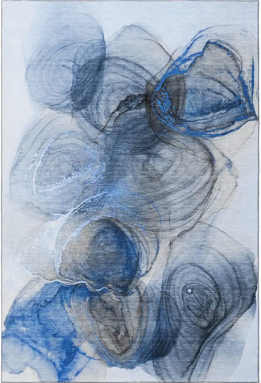 Navy Blue And Ivory Abstract Washable Area Rug With UV Protection Photo 6