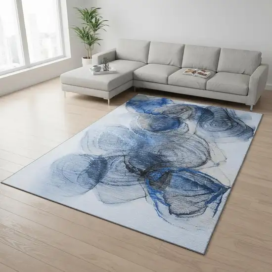 Navy Blue And Ivory Abstract Washable Area Rug With UV Protection Photo 2