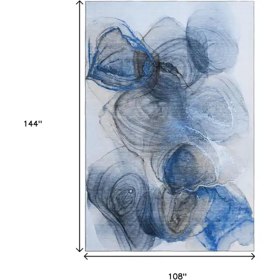 Navy Blue And Ivory Abstract Washable Area Rug With UV Protection Photo 9