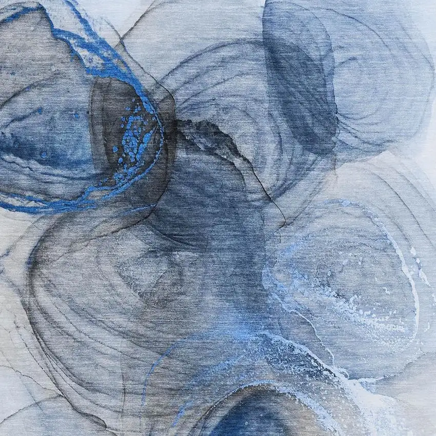 Navy Blue And Ivory Abstract Washable Area Rug With UV Protection Photo 3