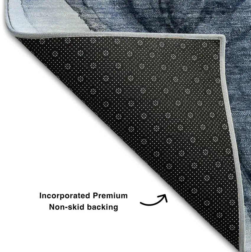 Navy Blue And Ivory Abstract Washable Area Rug With UV Protection Photo 8