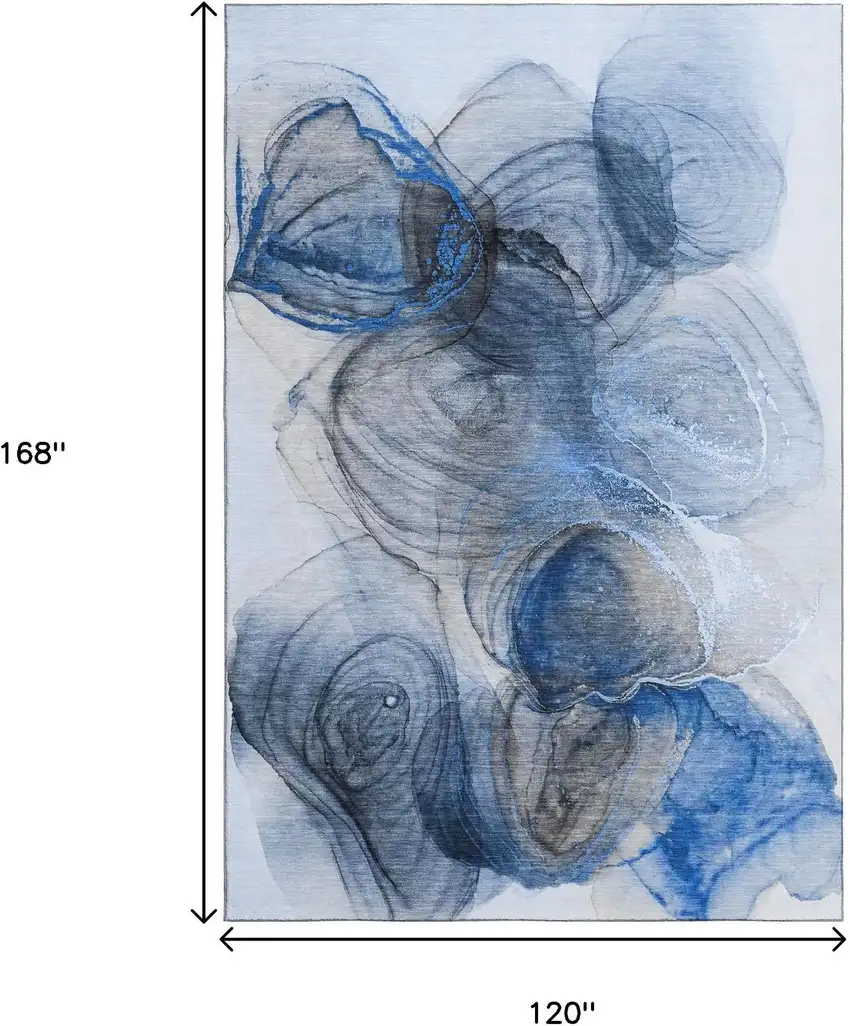 Navy Blue And Ivory Abstract Washable Area Rug With UV Protection Photo 7