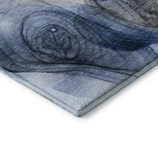 Navy Blue And Ivory Abstract Washable Area Rug With UV Protection Photo 9
