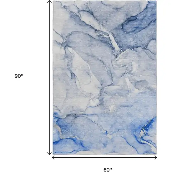 Navy Blue And Ivory Abstract Washable Area Rug With UV Protection Photo 3