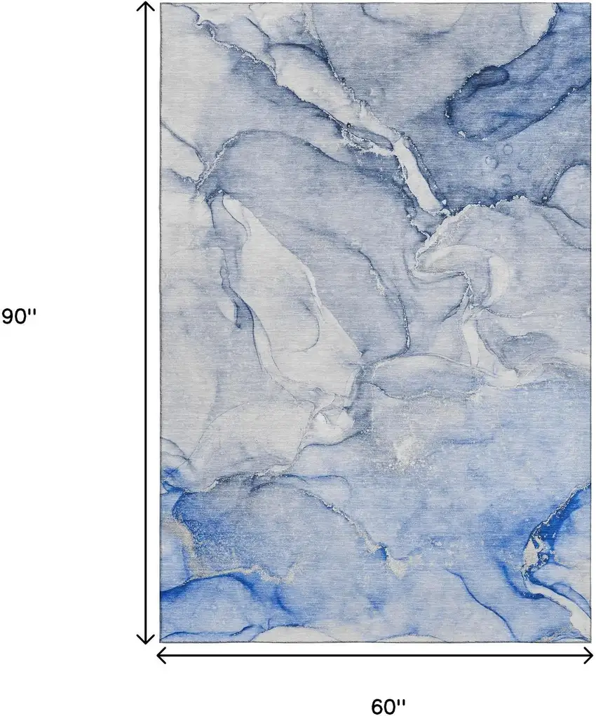 Navy Blue And Ivory Abstract Washable Area Rug With UV Protection Photo 3