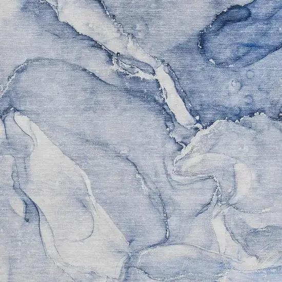 Navy Blue And Ivory Abstract Washable Area Rug With UV Protection Photo 3