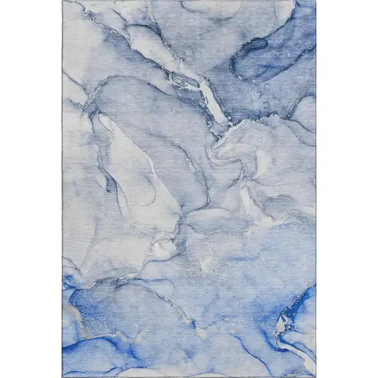 Navy Blue And Ivory Abstract Washable Area Rug With UV Protection Photo 1