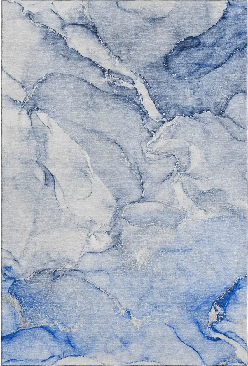 Navy Blue And Ivory Abstract Washable Area Rug With UV Protection Photo 1