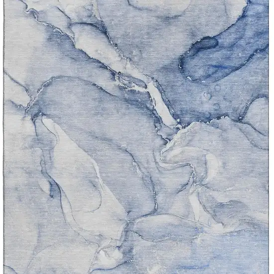 Navy Blue And Ivory Abstract Washable Area Rug With UV Protection Photo 4