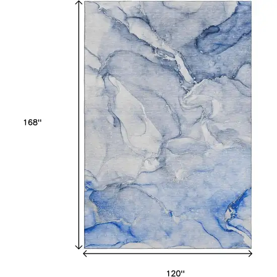 Navy Blue And Ivory Abstract Washable Area Rug With UV Protection Photo 3