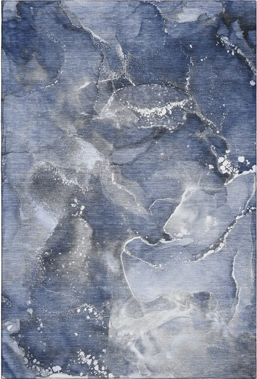 Navy Blue And Ivory Abstract Washable Area Rug With UV Protection Photo 2