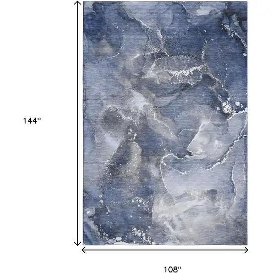 Navy Blue And Ivory Abstract Washable Area Rug With UV Protection Photo 7