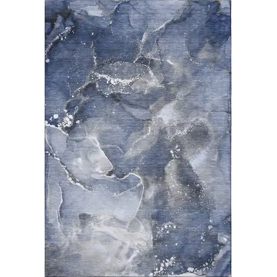 Navy Blue And Ivory Abstract Washable Area Rug With UV Protection Photo 3