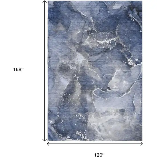 Navy Blue And Ivory Abstract Washable Area Rug With UV Protection Photo 7