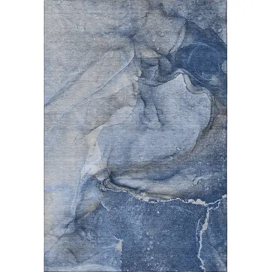 Navy Blue And Ivory Abstract Washable Area Rug With UV Protection Photo 5