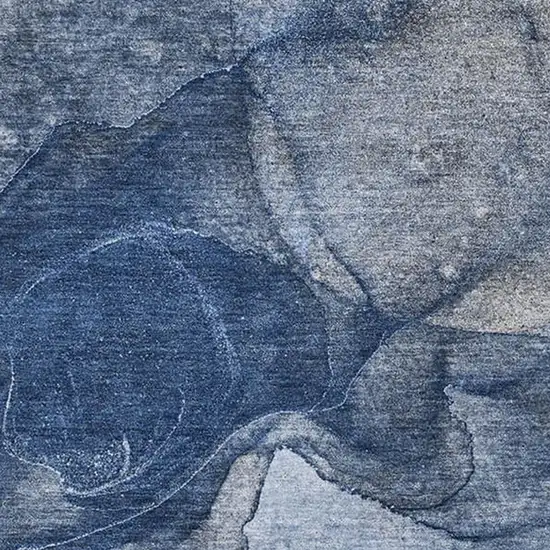 Navy Blue And Ivory Abstract Washable Area Rug With UV Protection Photo 4