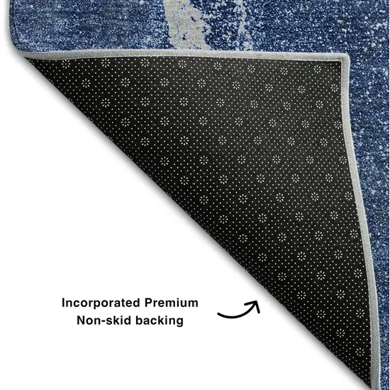 Navy Blue And Ivory Abstract Washable Area Rug With UV Protection Photo 7