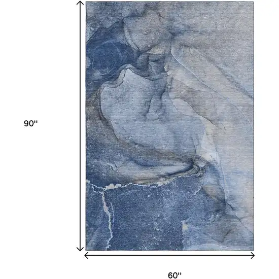 Navy Blue And Ivory Abstract Washable Area Rug With UV Protection Photo 3