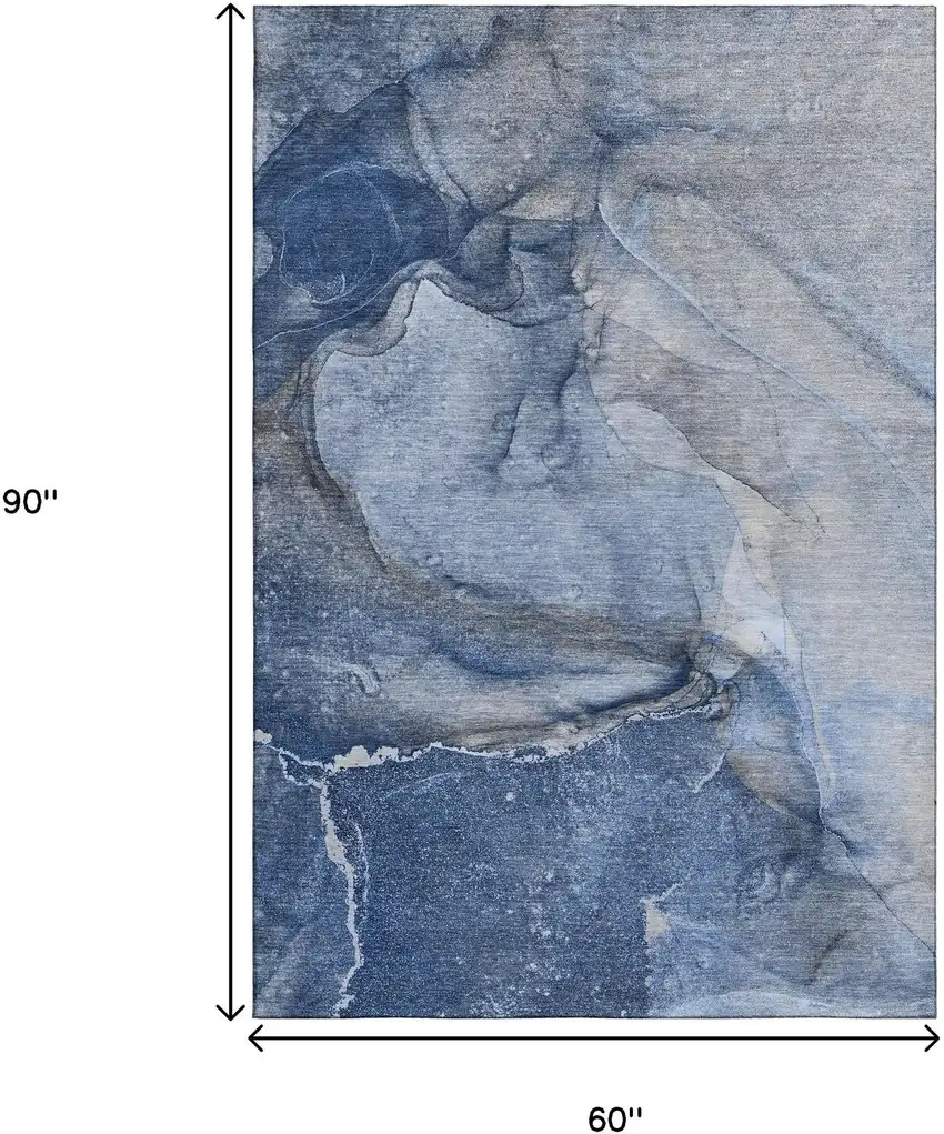 Navy Blue And Ivory Abstract Washable Area Rug With UV Protection Photo 3