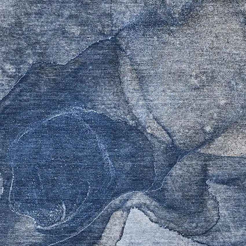 Navy Blue And Ivory Abstract Washable Area Rug With UV Protection Photo 3