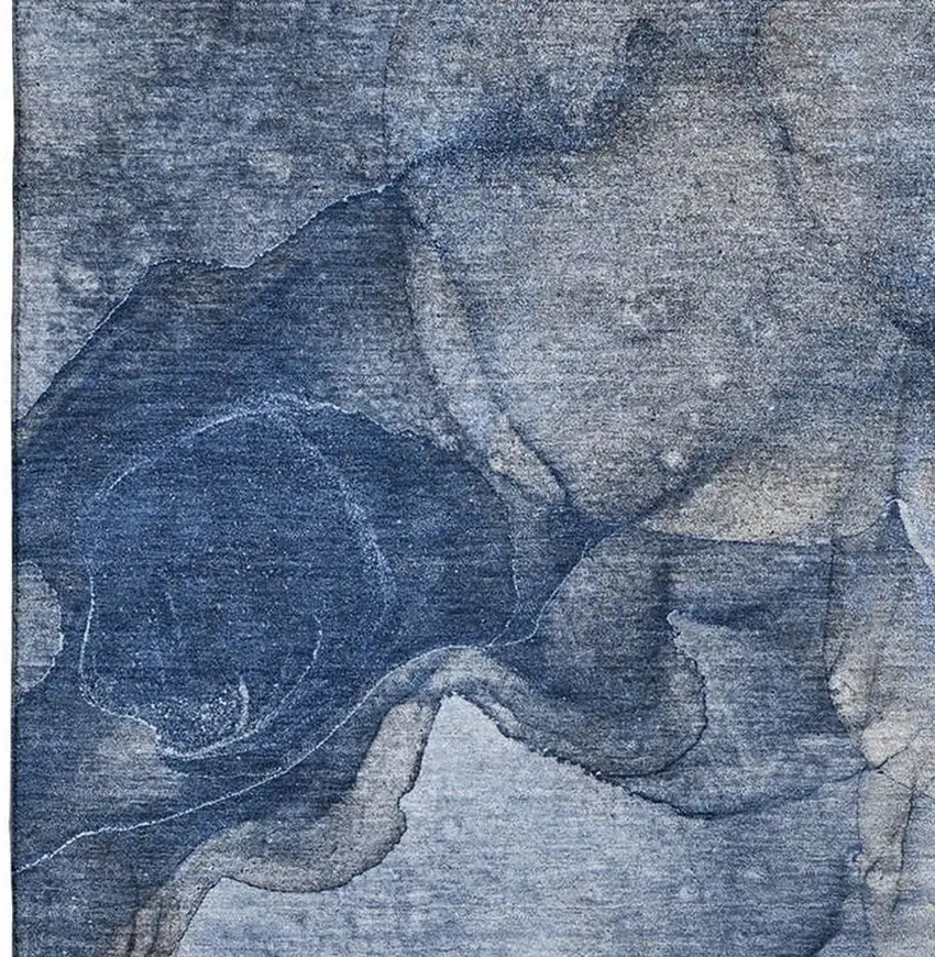 Navy Blue And Ivory Abstract Washable Area Rug With UV Protection Photo 4