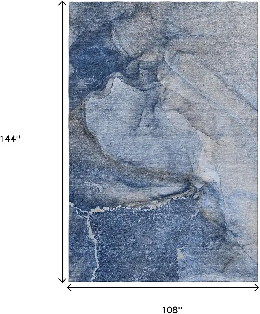 Navy Blue And Ivory Abstract Washable Area Rug With UV Protection Photo 5