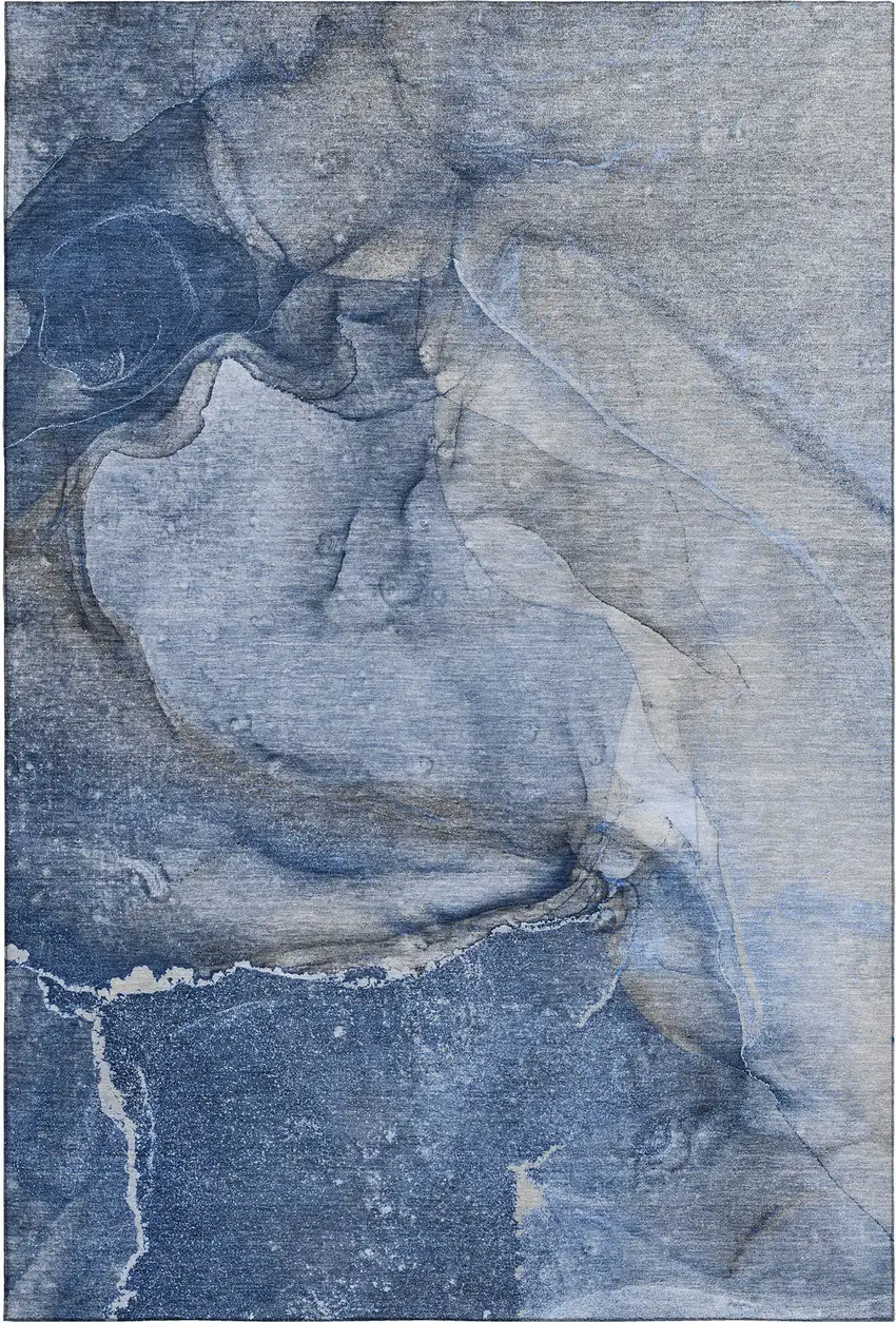 Navy Blue And Ivory Abstract Washable Area Rug With UV Protection Photo 6