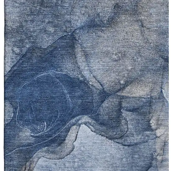 Navy Blue And Ivory Abstract Washable Area Rug With UV Protection Photo 1